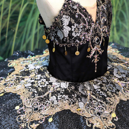 Black Swan Professional Ballet Tutu, Hand-Stitched Embroidered Sequins Lace, Elegant Custom Fit, Intricate craftsmanship