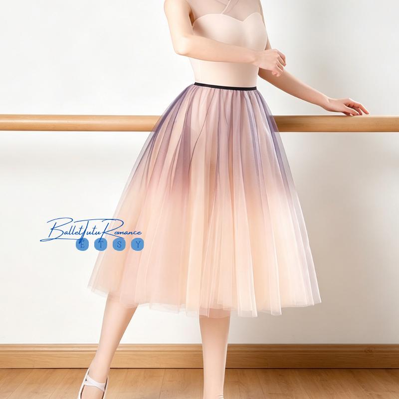 Custom Ombre Ballet Tutu Skirt, Nude Purple Gradient Midi Tulle, Dance Skirt for Rehearsal