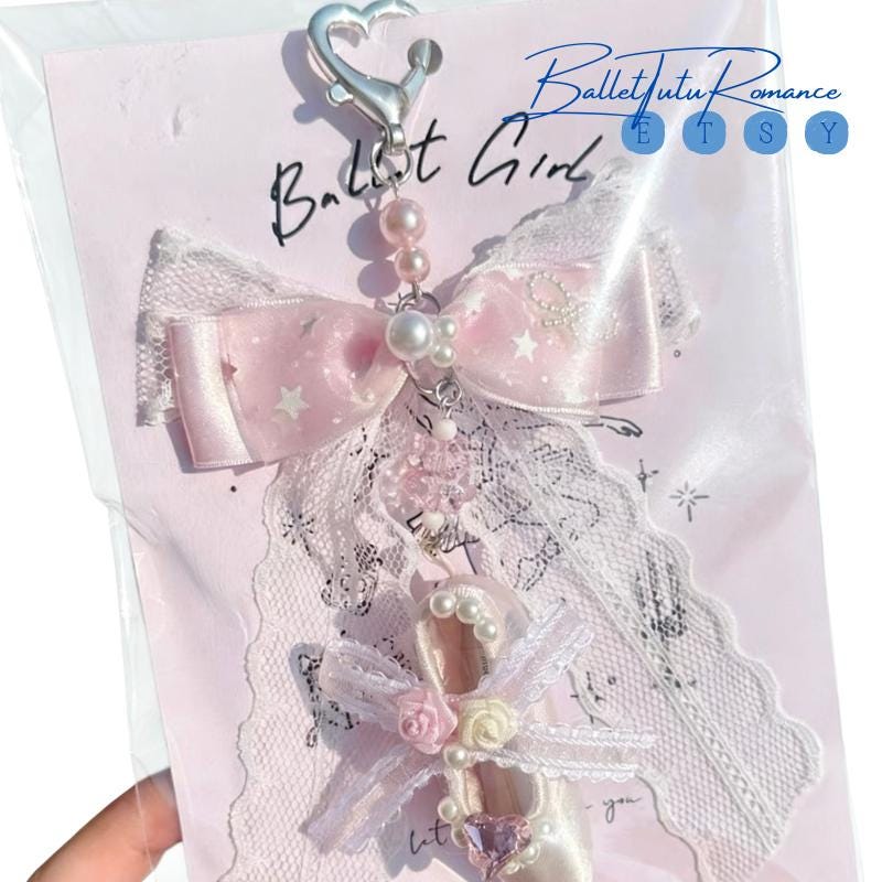Handmade Ballet Water Bottle Charm Keychain, Dainty Pink Ballerina Bag/Phone Charm