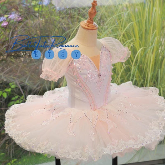 Blush Pink Ballet Tutu Dress: Luxury Crystal Embellished Recital Outfit