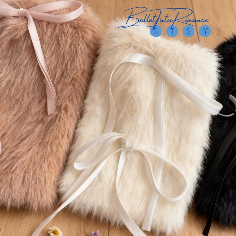 Faux Fur Leg Warmers, Y2K Style Bow Tie Straps, Warm Winter Socks