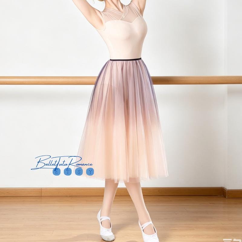 Custom Ombre Ballet Tutu Skirt, Nude Purple Gradient Midi Tulle, Dance Skirt for Rehearsal
