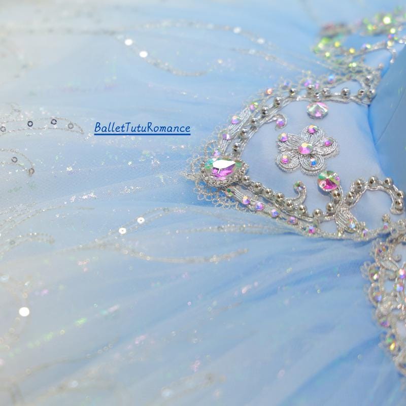 Luxury Light Blue Ballet Tutu: Handcrafted Crystal Performance Dress,Custom Adult Kids, Aurora/Nutcracker