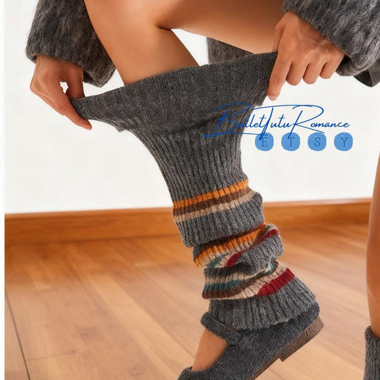 Christmas Leg Warmers, Y2K Sporty Rich Style,Winter Stripe Knit Slimming Sneaker Leg Covers