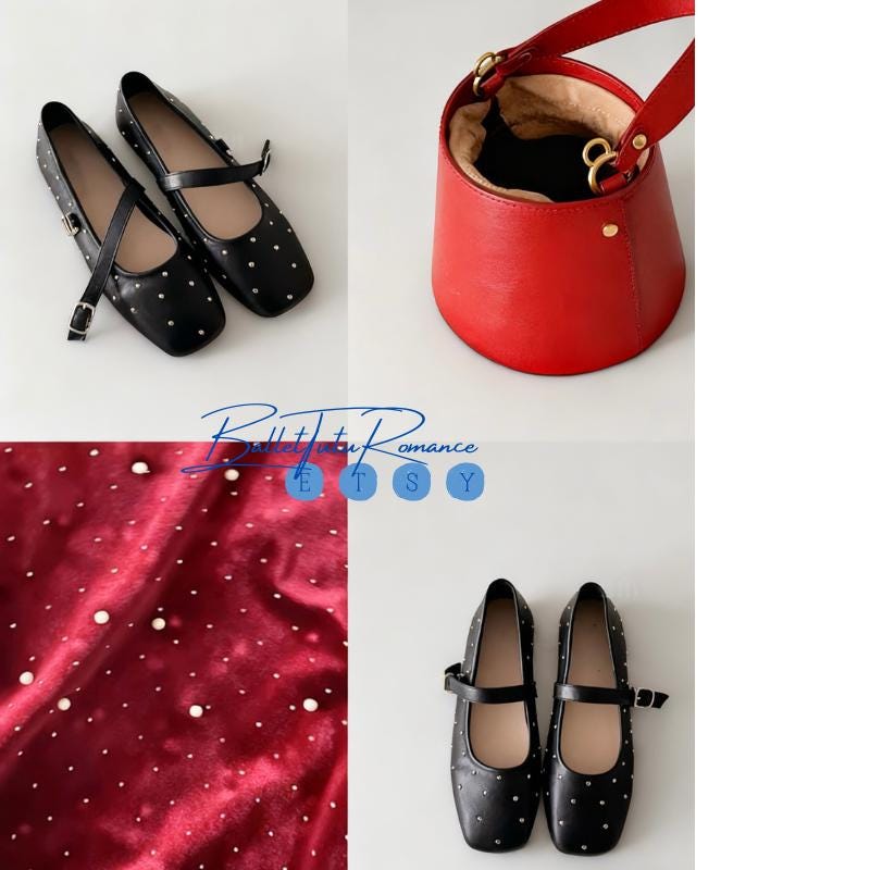 Lambskin Mary Jane Ballet Flats, Square Toe Buckle Strap Shoes for Women