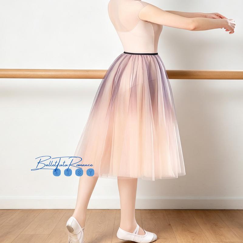 Custom Ombre Ballet Tutu Skirt, Nude Purple Gradient Midi Tulle, Dance Skirt for Rehearsal
