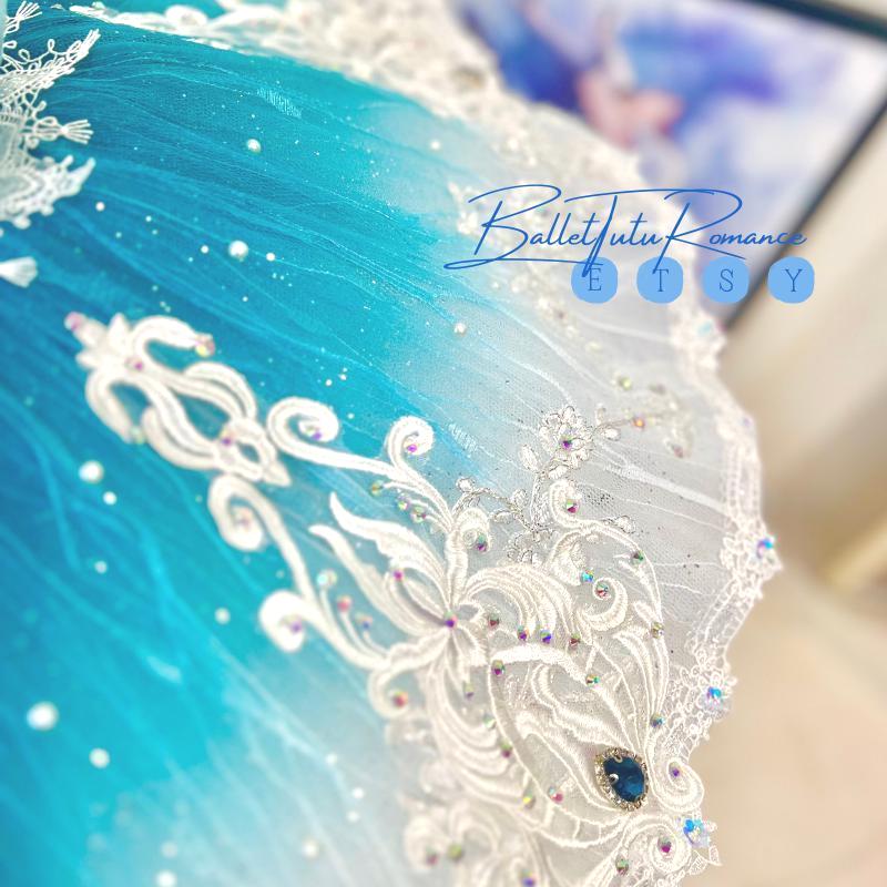 Ombre Blue Ballet Tutu: Custom Rhinestone Performance Costume
