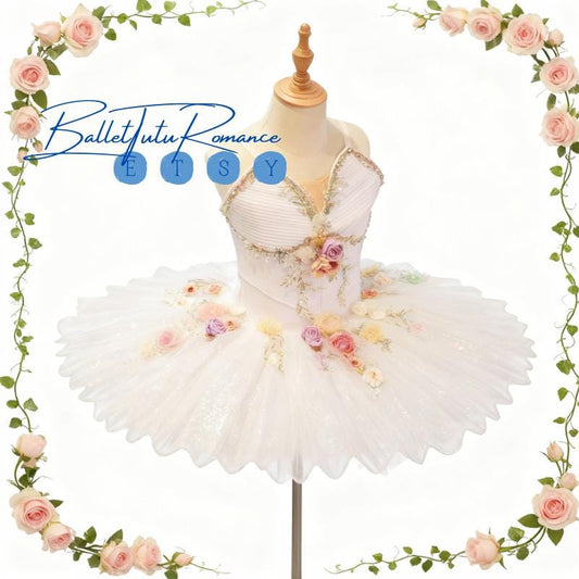 High-End Floral-Embellished Ballet Tutu Dress,Custom Luxury Ballet Costume for Stage,Aurora/Nutcracker