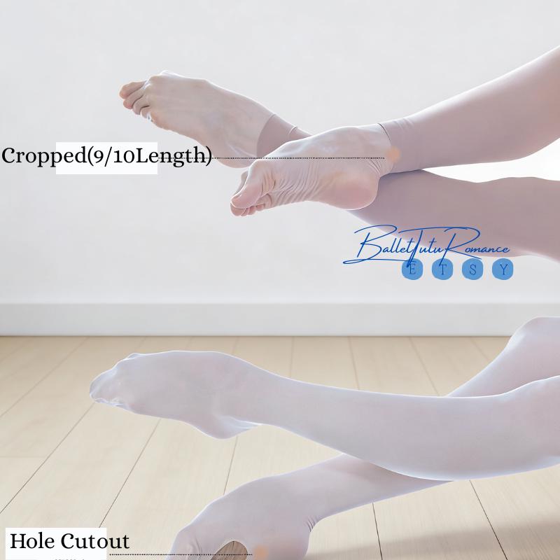 Ballet Dance Tights Anti-Run: 9/10 Cropped/Hole Cutout/Footed, Adult Yoga Tights