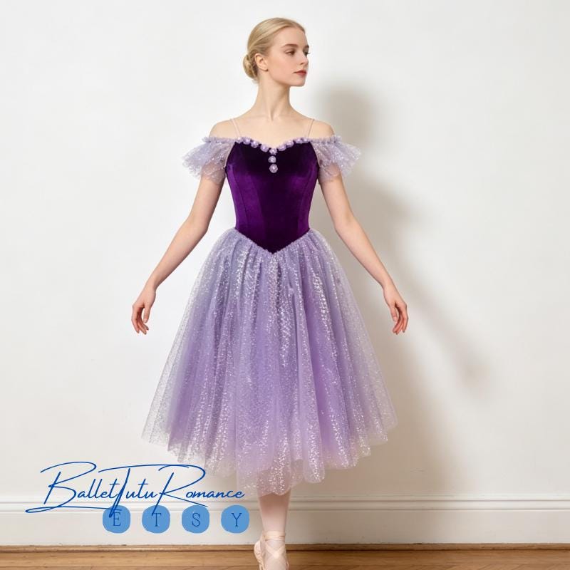 Custom Kids Performance Ballet Tutu Dress, Floral Off-Shoulder Tulle Skirt for Kids Recitals & Competitions