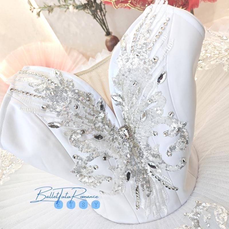 Luxury White Tutu Dress: Custom Ballerina Costume, Swan Lake/Nutcracker, Adult Child, Sequin & Rhinestone