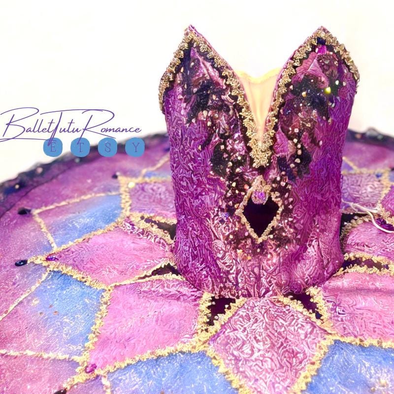 Custom Ballet Tutu, Purple & Gold Embellished Stage Performance Costume, Adult/Kids,Giselle