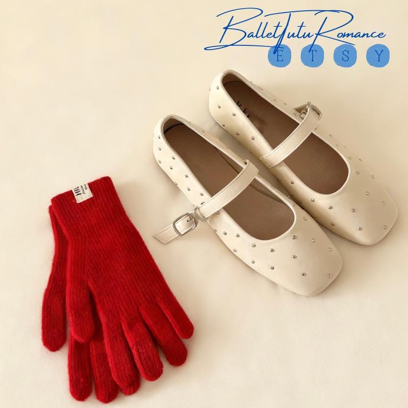 Lambskin Mary Jane Ballet Flats, Square Toe Buckle Strap Shoes for Women