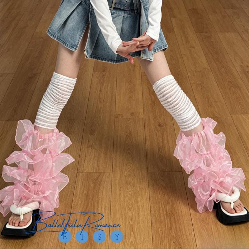 Ruffled Leg Warmers Y2K Ballet Style, Sheer Tiered Ruffle Leg Socks, Back to 2000