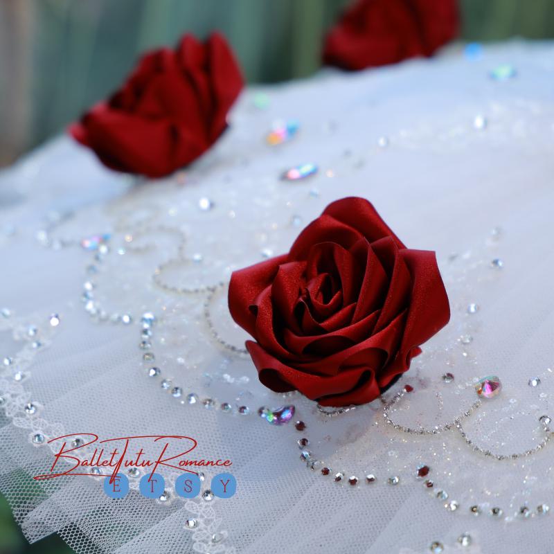 High-End Handmade Rose-Embellished Ballet Tutu, Custom Nutcracker Adult/Child Dance Outfit