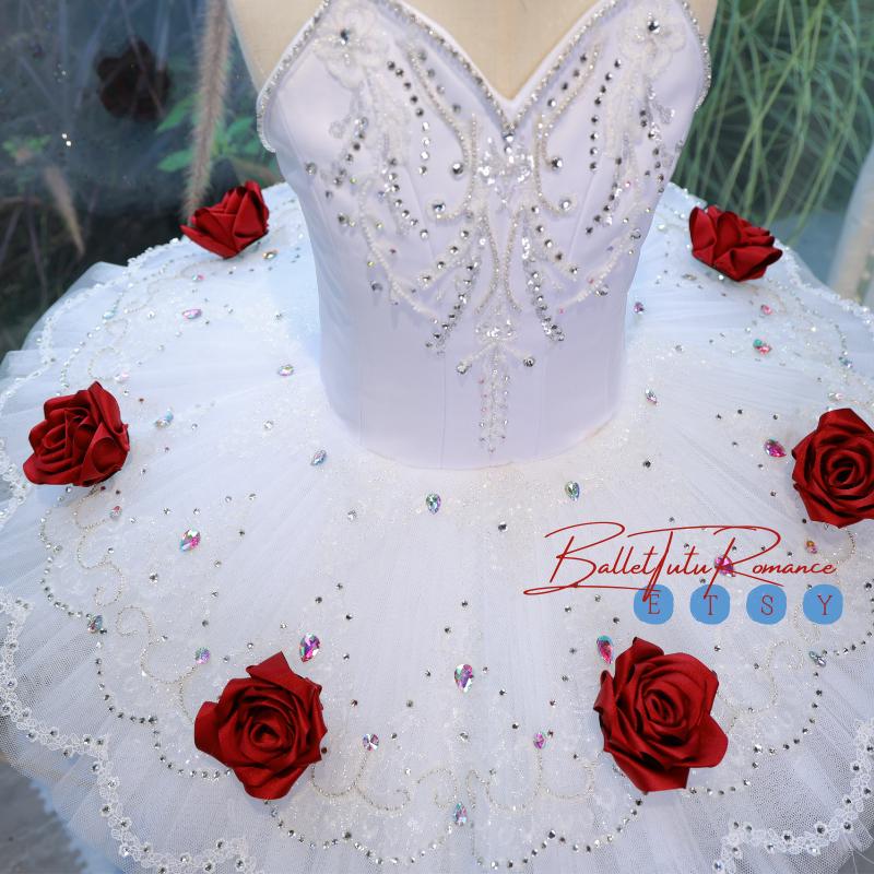High-End Handmade Rose-Embellished Ballet Tutu, Custom Nutcracker Adult/Child Dance Outfit