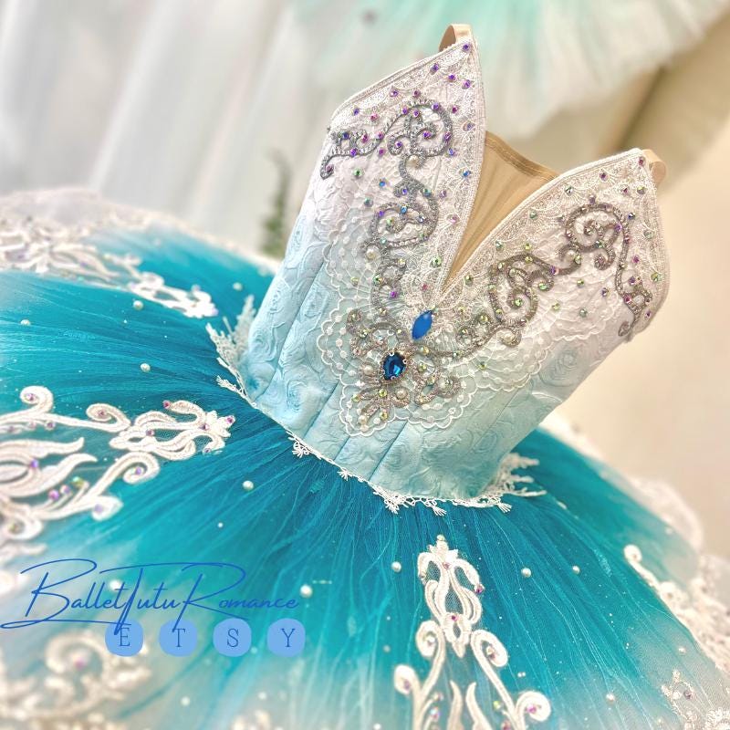 Ombre Blue Ballet Tutu: Custom Rhinestone Performance Costume