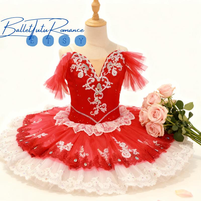 Red Luxury Giselle Ballet Tutu, Custom Adult/Child Costume w/ Lace & Rhinestones