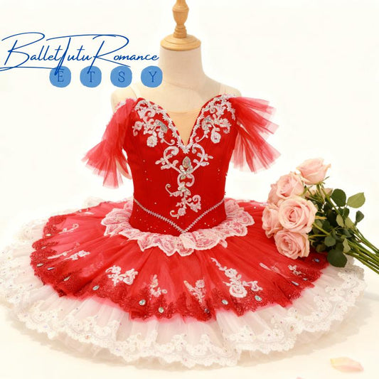 Red Luxury Giselle Ballet Tutu, Custom Adult/Child Costume w/ Lace & Rhinestones