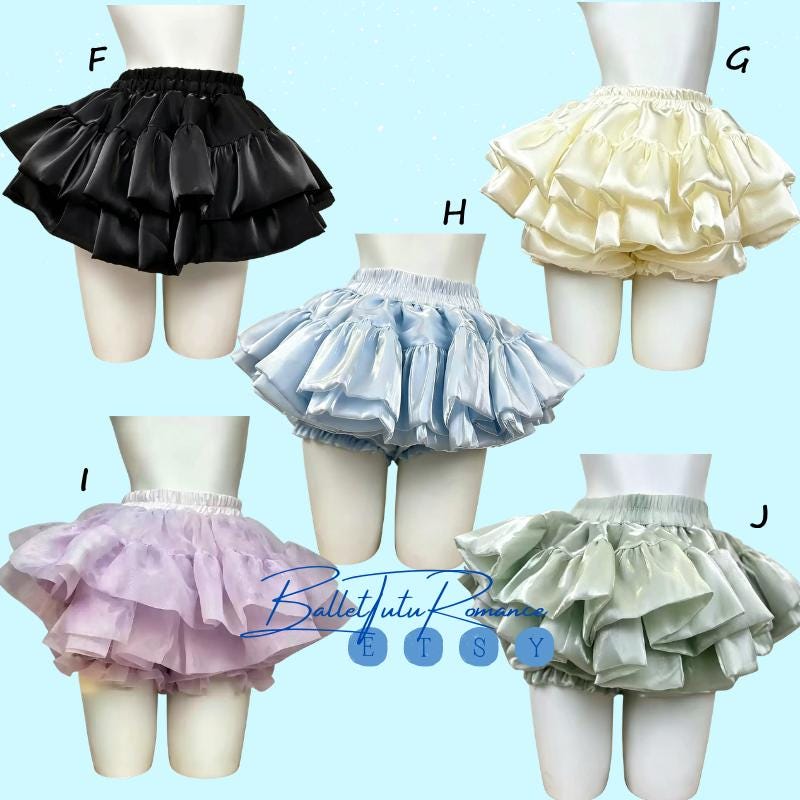 Satin Ruffled Bubble Tutu Skirt, Elastic Waist Mini Puff Skirt, Layered Ruffle, One Size