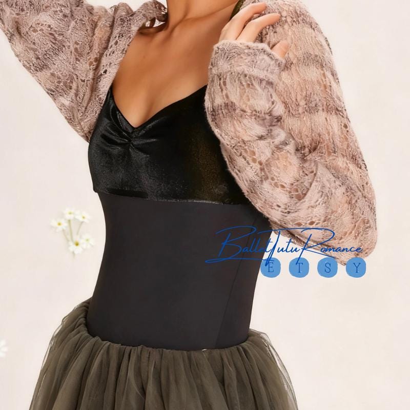 Wide-Strap Velvet Ballet Leotard + Double-Layer Tulle Skirt: Black/Olive Green Adult Dance Practice Wear