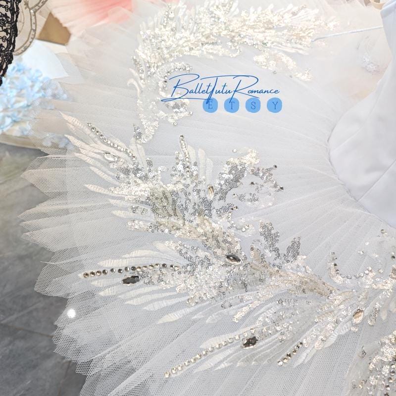 Luxury White Tutu Dress: Custom Ballerina Costume, Swan Lake/Nutcracker, Adult Child, Sequin & Rhinestone