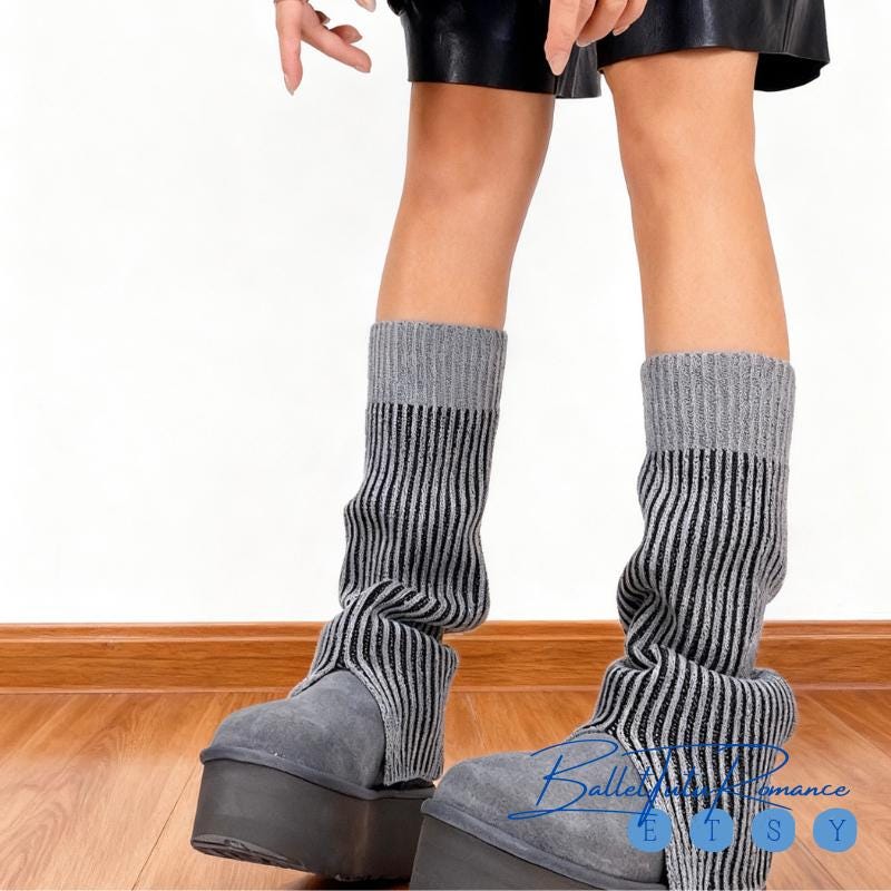 Striped Y2K Leg Warmers, Snow Boot Fit Knit Warm Cuffs for Fall Winter Outfits