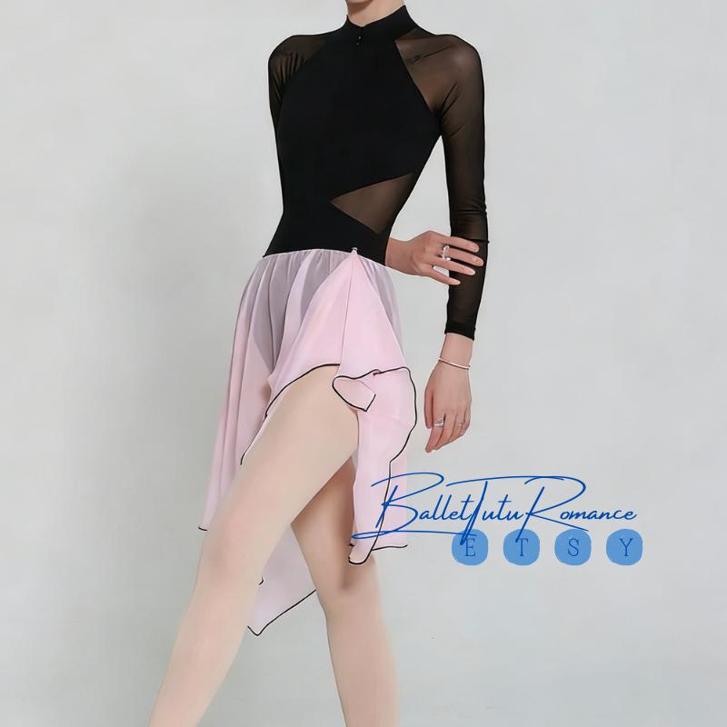 Black Ballet Leotard: Long Sleeve Butterfly Back Dancewear, Customizable Practice Bodysuit