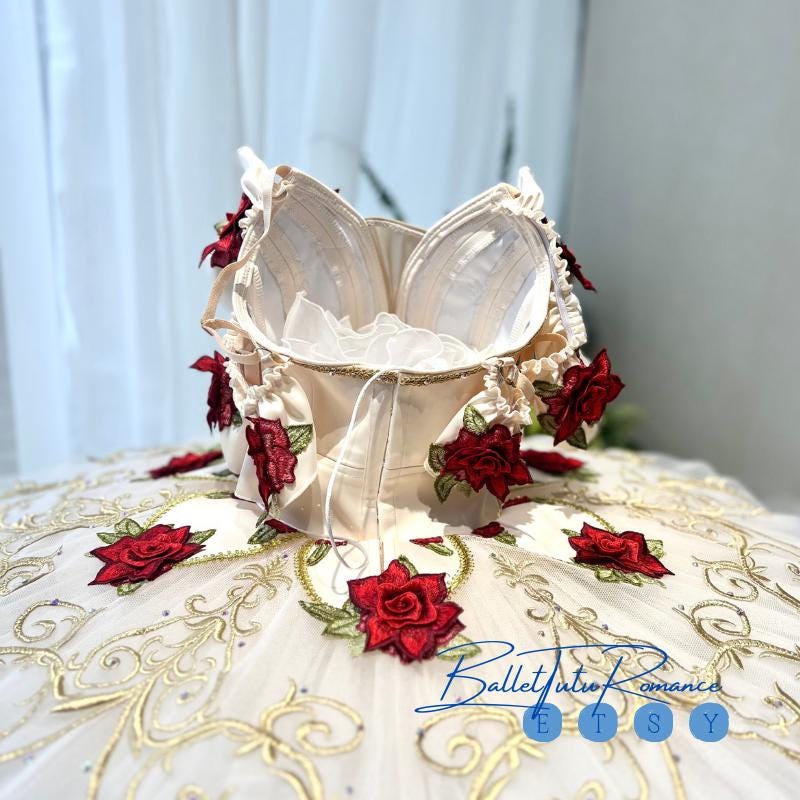 Handmade Red Rose Embroidered Ballet Tutu | Custom Professional Competition Costume