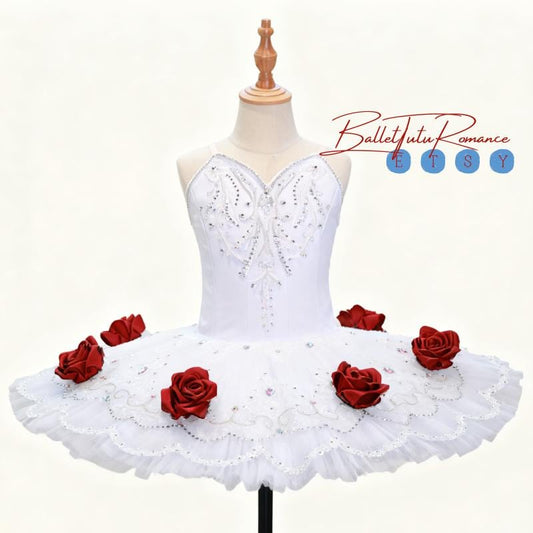 High-End Handmade Rose-Embellished Ballet Tutu, Custom Nutcracker Adult/Child Dance Outfit