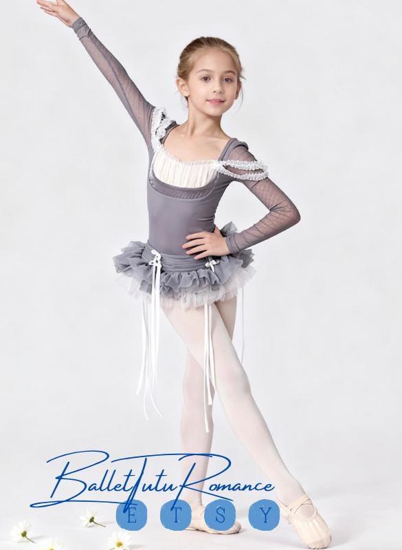 Kids Baroque Ballet Bodysuit & Tutu Skirt Set, Girls Ballet Dancewear, Children’s Dance Outfit