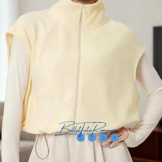 Sleeveless Warm Yoga Dance Vest Cardigan and Long Sleeve Ballet Dance Practice Workout Top