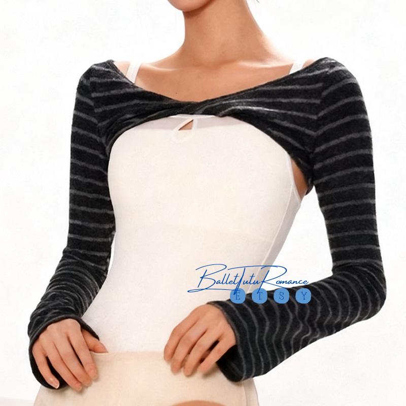 Striped Knit Dance Set, 3-Piece Warm Dancewear, Arm Sleeves & Leg Warmers, Dance Practice Wear