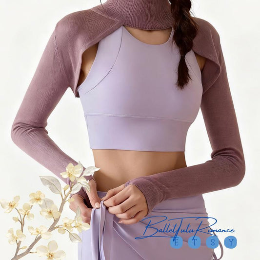 Stylish Shawl Top, Mock Neck Warm Long Sleeve, Yoga Dance Cover Up, Pilates Fitness