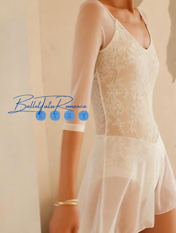 Ballet Bodysuit Set with Skirt, Fairy Mesh Panel, Elastic Breathable Slim-Fit Dancewear