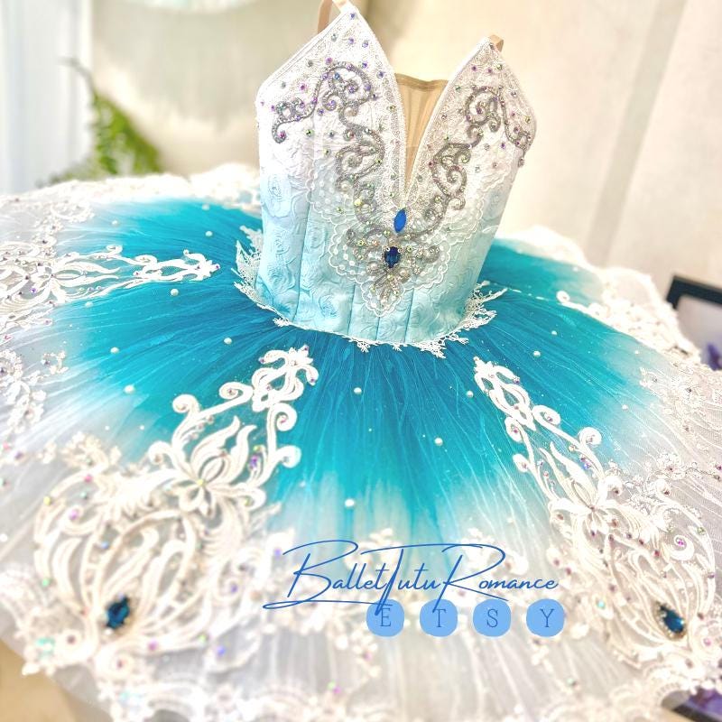Ombre Blue Ballet Tutu: Custom Rhinestone Performance Costume