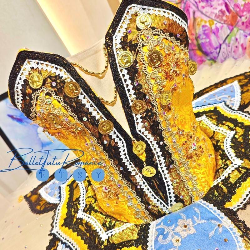 Customized Blue Gold Professional Tutu, Custom Ballet Stage Costume, Gift for Dancers & Recitals