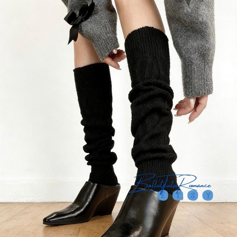 Wool Knit Leg Warmers: White/Black/Gray Y2K Leg Covers, Women's Winter/Spring Gift