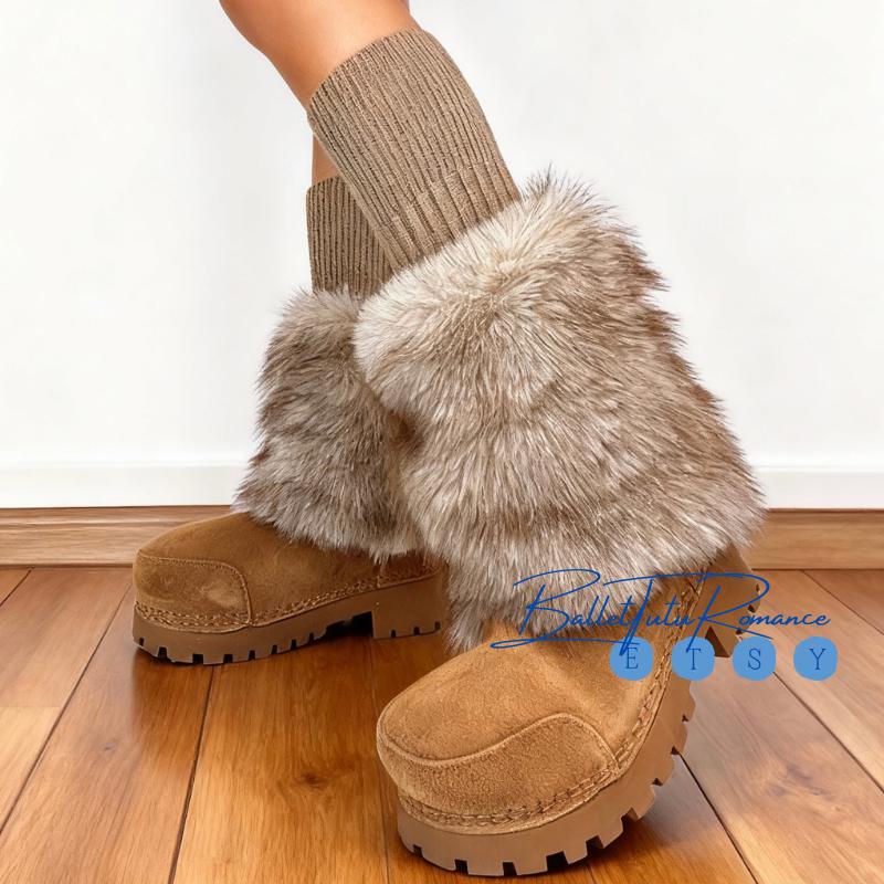 Retro Cozy Faux Fur Leg Warmers,Knit Cuff Style for Winter Boots & Cold Winter