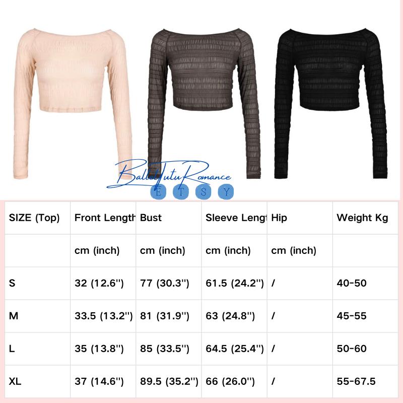 Ballet Cropped Top - Off-the-Shoulder Ruched Long-Sleeve Light Beige Coffee Black Dance Blouse