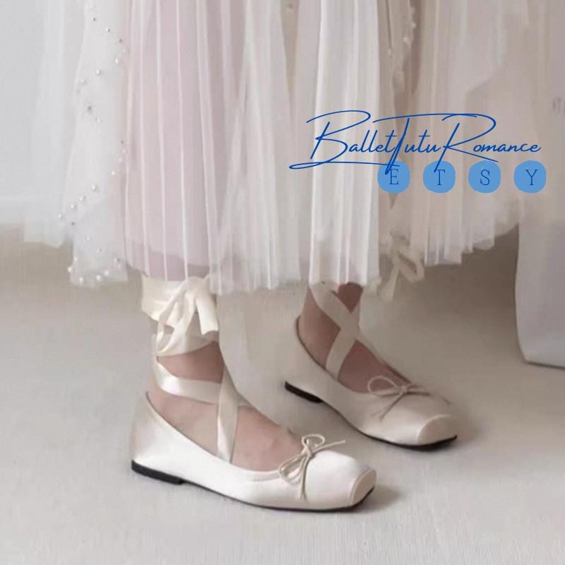 Mary Janes with Ballet Ankle Ribbon Ties, Bow Accent Ballerina Flats, Daily wear