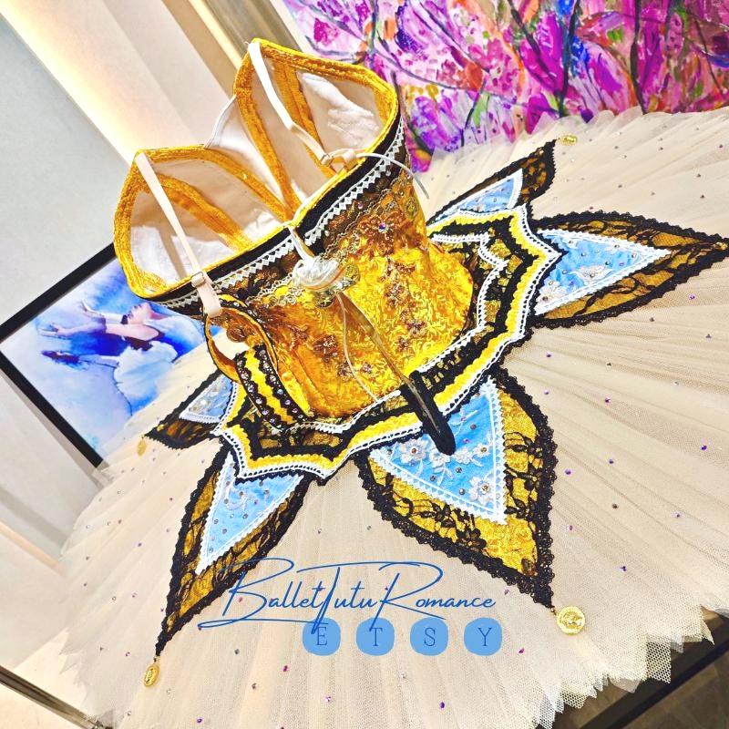 Customized Blue Gold Professional Tutu, Custom Ballet Stage Costume, Gift for Dancers & Recitals