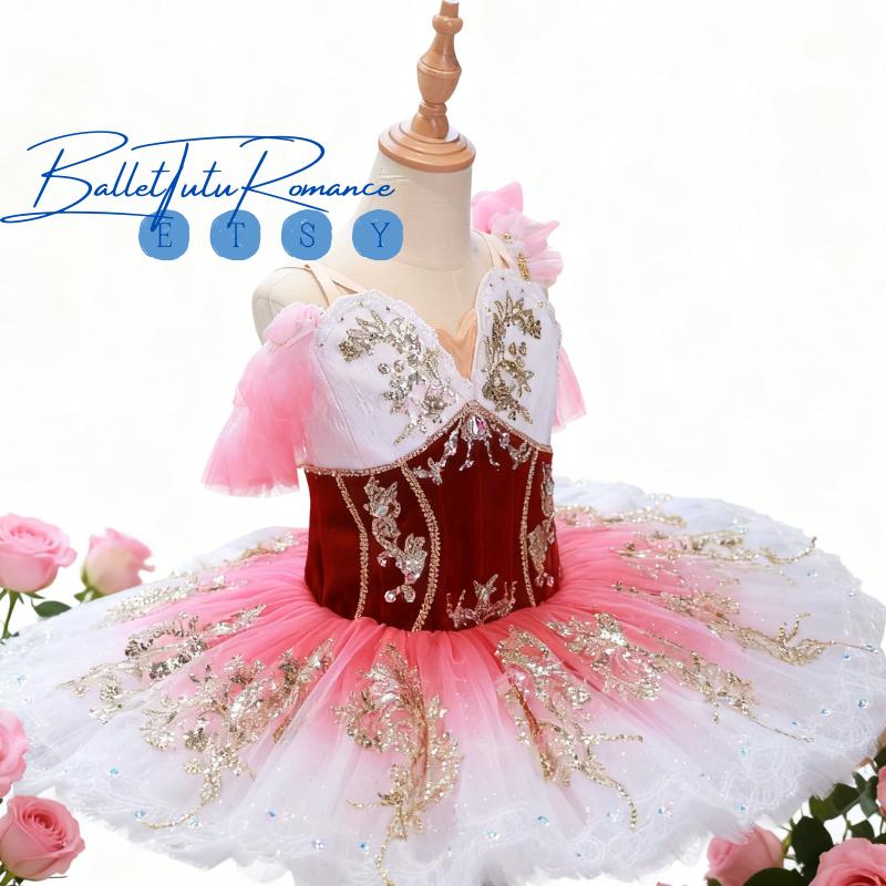 High-End Velvet & Tulle Ballet Tutu - Custom Adult/Child Burgundy Pink Dance Dress,Aurora/Nutcracker