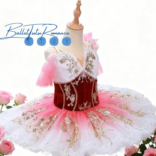 High-End Velvet & Tulle Ballet Tutu - Custom Adult/Child Burgundy Pink Dance Dress,Aurora/Nutcracker