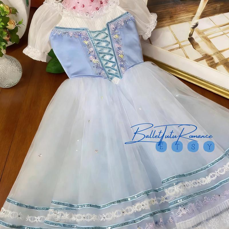 Lace Trimmed Blue Ballet Performance Dress: Standard Size(No hook&eye), Nutcracker