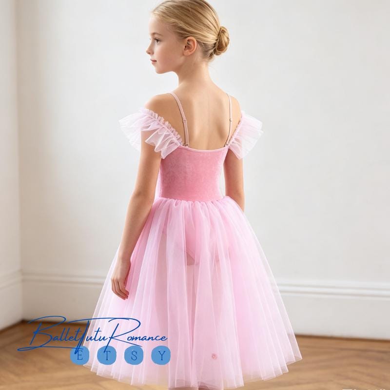 Custom Kids Performance Ballet Tutu Dress, Floral Off-Shoulder Tulle Skirt for Kids Recitals & Competitions