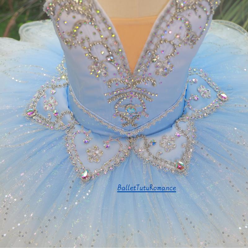 Luxury Light Blue Ballet Tutu: Handcrafted Crystal Performance Dress,Custom Adult Kids, Aurora/Nutcracker