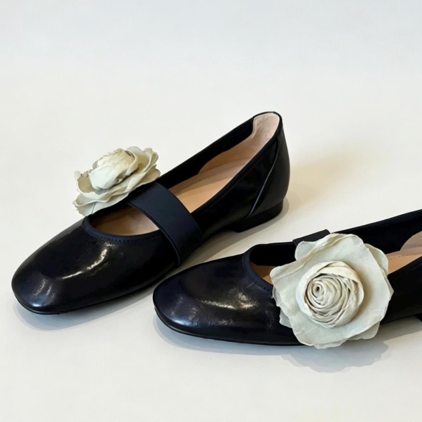 Lambskin Mary Jane Ballet Flats, Handmade Custom High-End Style Shoes with Floral