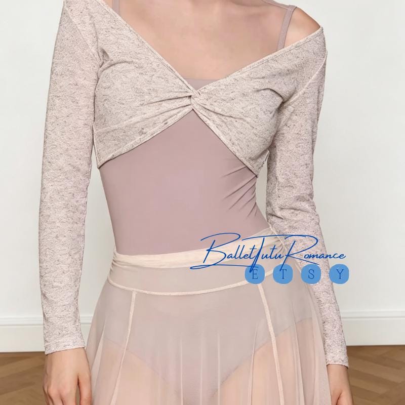 Ballet Twisted Knot Crop Top, Long Sleeve Dance Warm Up Top for Women