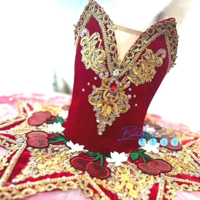 Custom Cherry Burgundy Ballet Tutu, Professional Nutcracker Costume, Adult Child Stage Competition Dance Tutu